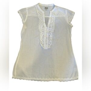 Converse One Star White Lace Trim Popover Blouse Women’s Size XS